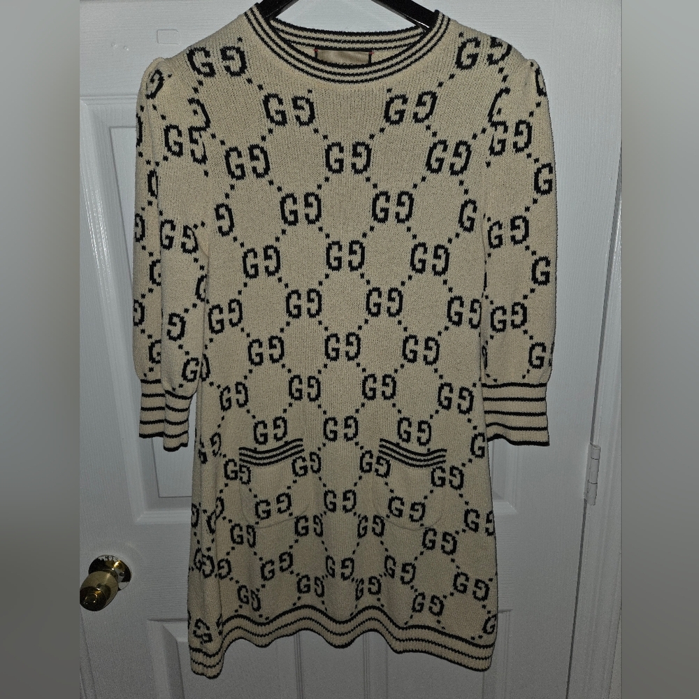 Gucci Beige and Black GG Pattern Dress